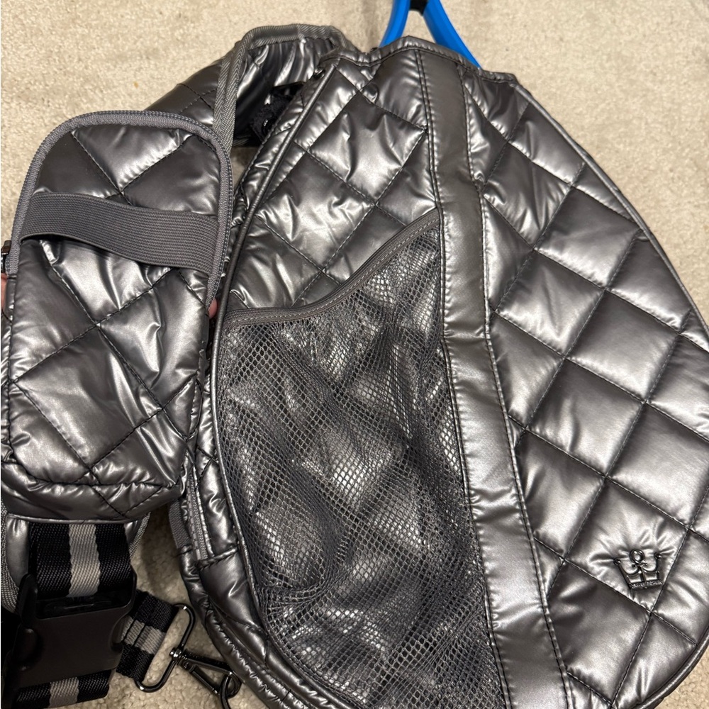 Oliver Thomas Quilted Metallic Silver Crossbody Tennis Bag